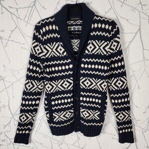 Banana Republic Navy Aztec Cotton Wool Blend Shawl Collar Cardigan